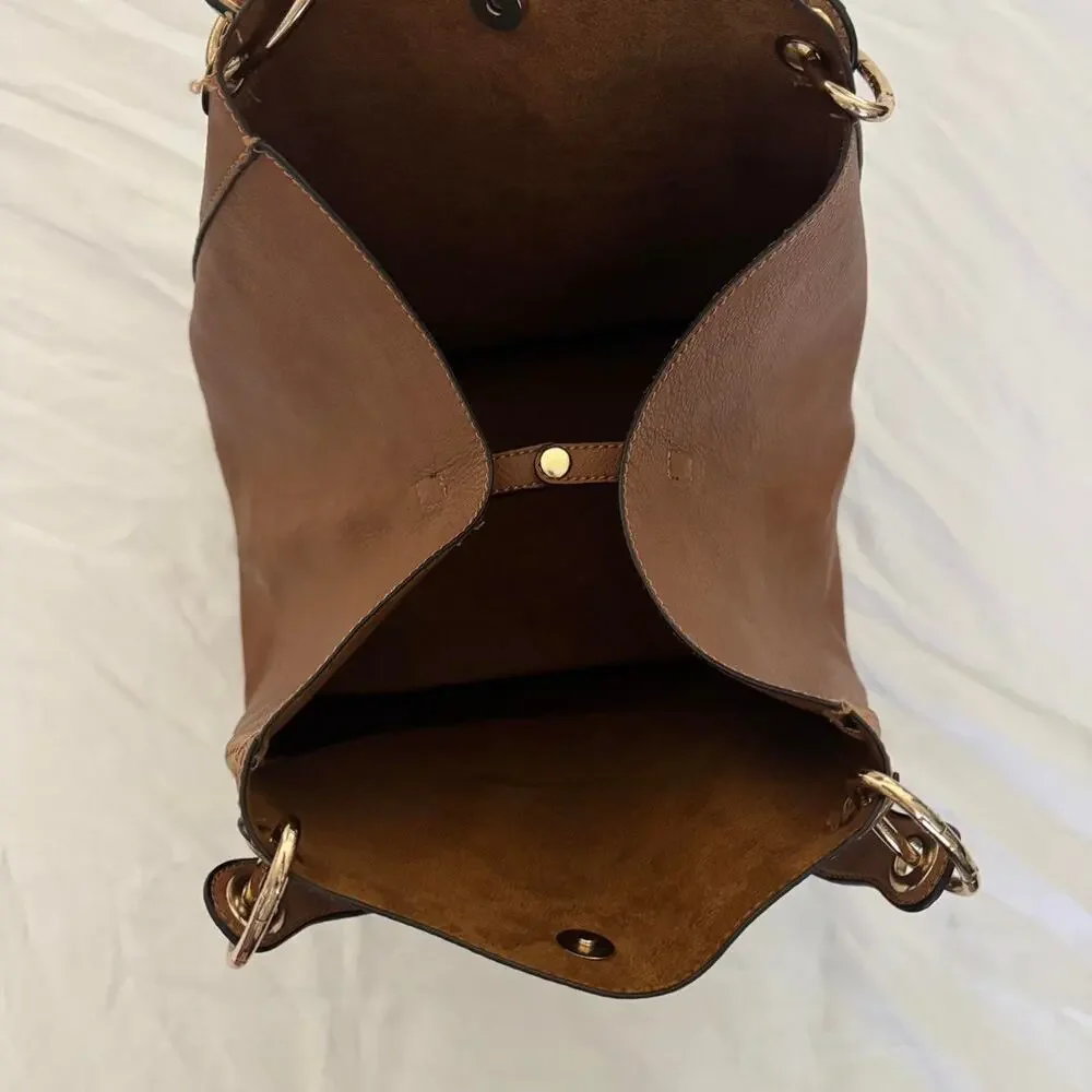 Brown vegan leather bucket bag‎